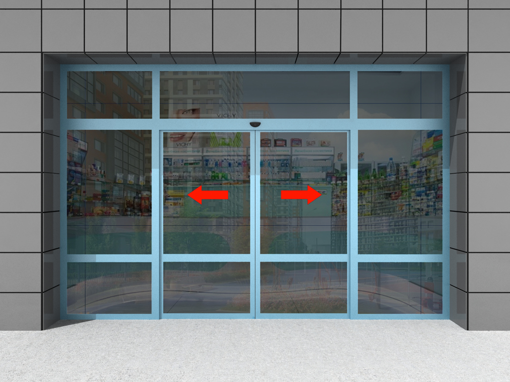 Ikki qanotli eshik, ikkita harakatlanmaydigan qanot va framuqasi bilan eshik.